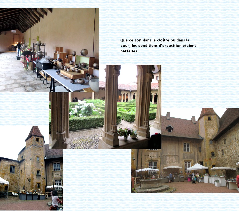 march&eacute; de potiers de Charlieu de juin 2015, francis dumeli&eacute;, p&eacute;niche d'argile et d'eau, le cloitre et la cour de l'abbaye