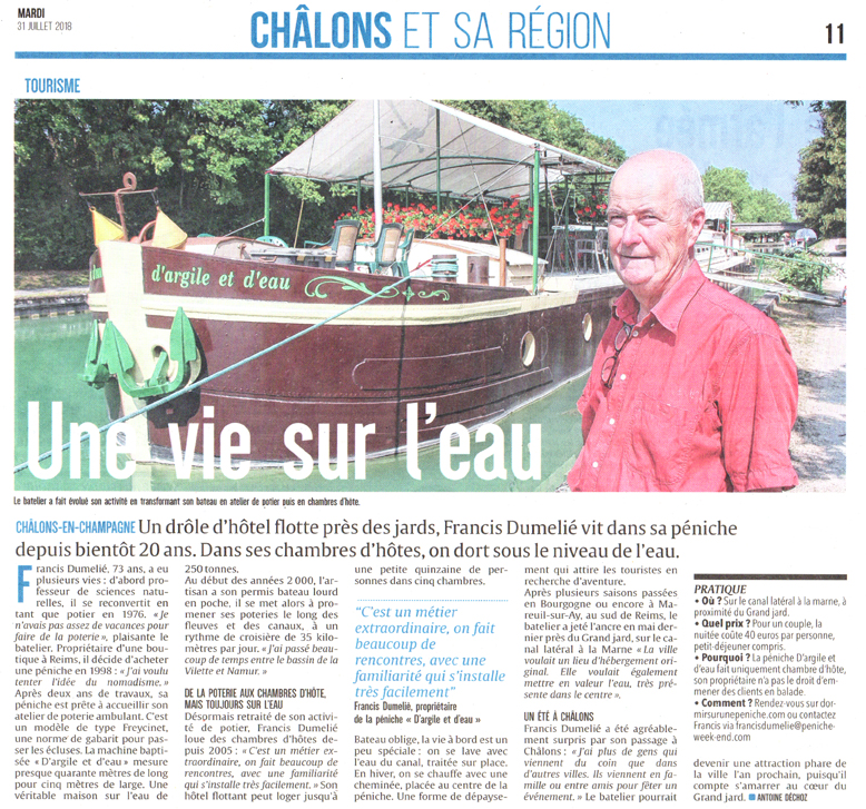 article presse sur bateau d'argile et d'eau, francis dumeli&eacute;