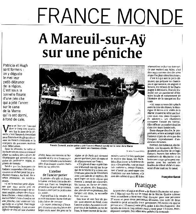 Francis Dumelie, Francis Dumeli&eacute;, maitre artisan, service &agrave; champagne, poterie, poterie du fil de l'eau, photo&eacute;maillage, bateau d'argile et d'eau 