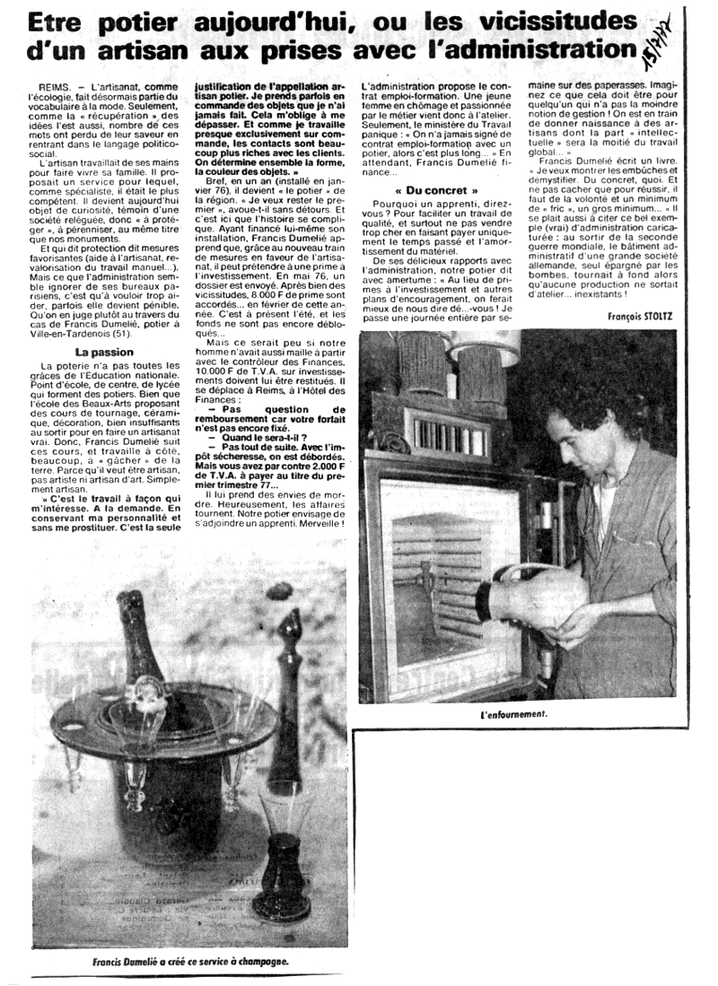 Francis Dumelie, Francis Dumeli&eacute;, maitre artisan, service &agrave; champagne, poterie, poterie du fil de l'eau, photo&eacute;maillage, bateau d'argile et d'eau 