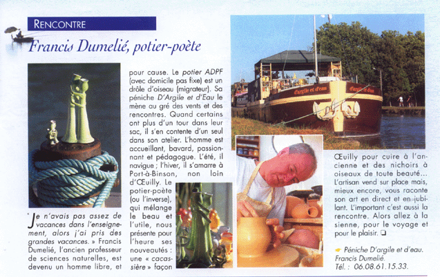 Francis Dumelie, maitre artisan, service &agrave; champagne, poterie, poterie du fil de l'eau, photo&eacute;maillage 
