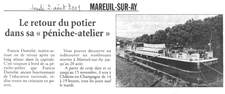 Francis Dumelie maitre artisan, service &agrave; champagne, poterie, poterie du fil de l'eau, photo&eacute;maillage