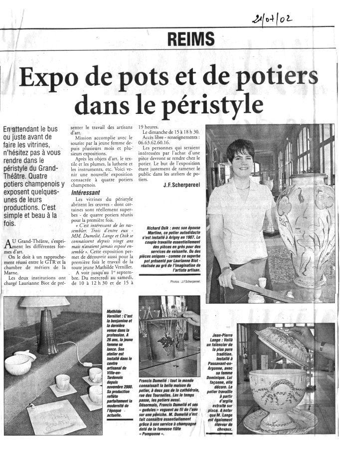 Francis Dumelie, maitre artisan, service &agrave; champagne, poterie, poterie du fil de l'eau, photo&eacute;maillage 